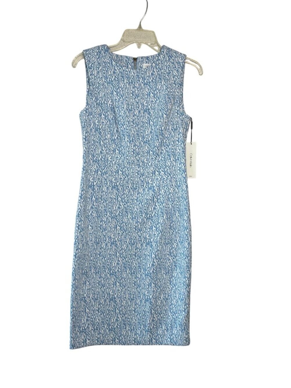 NWT Calvin Klein Womens Sleeveless Sheath Dress Blue White  Knee Length 6